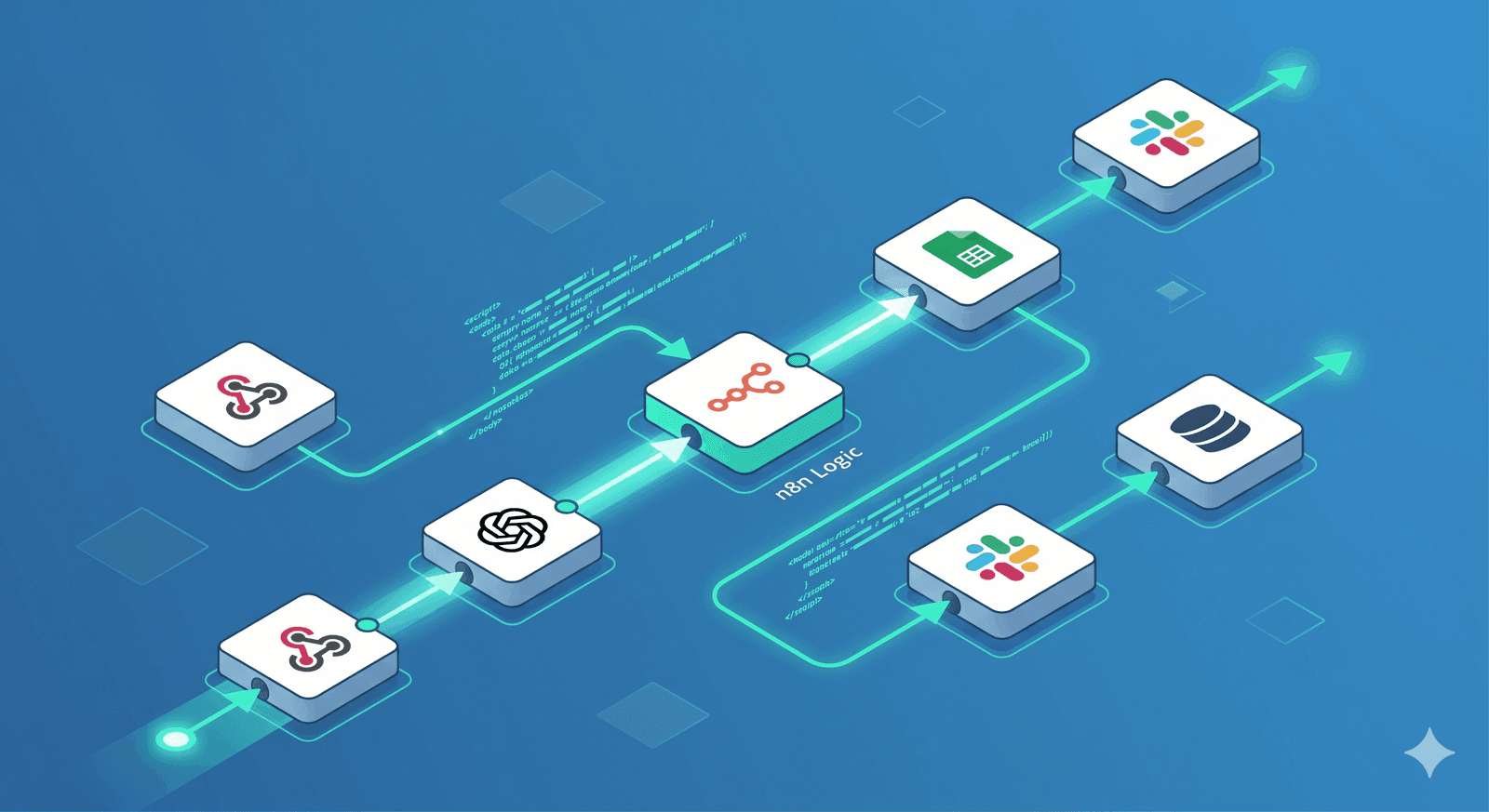 מסך workflow של פלטפורמת האוטומציה n8n עם בלוקים מחוברים
